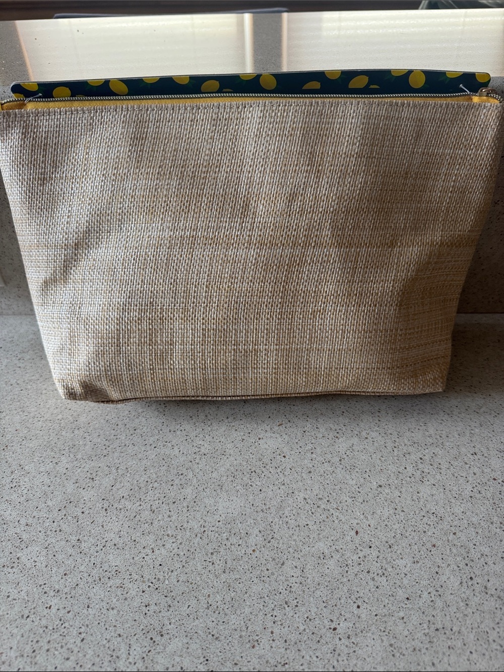 Dabney Lee Natural Looking Straw Pouch with Yellow Accents and Embroidered Lemon - Picture 6 of 10
